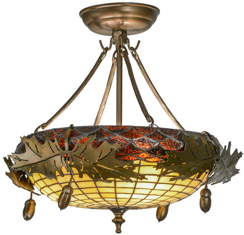 Meyda Custom 98965 Acorn and Oak Leaves 15.5 inches wide 3 Bulb Semi-flush Mount Ceiling Light