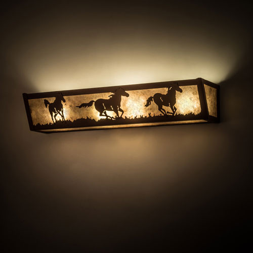 Meyda Custom 99070 Wild Horses Country Rust / Silver Mica Fluorescent Bathroom Lighting Fixture
