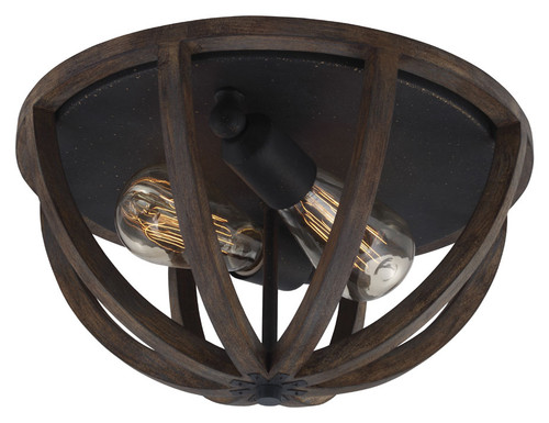 Visual Comfort Studio FM400WOW-AF Allier Weather Oak Wood / Antique Forged Iron Finish 13" Wide Flush Mount Light Fixture