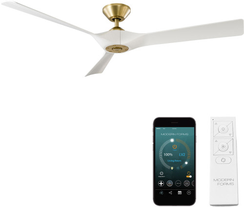 Modern Forms FR-W2204-58-SB/MW Torque Soft Brass Matte White Interior / Exterior 58" Ceiling Fan