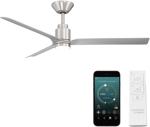 Modern Forms FR-W2502-52L-BN/SL Smooth Modern Brushed Nickel Silver LED 52" Interior / Exterior Ceiling Fan