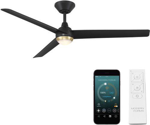 Modern Forms FR-W2503-54L-SB/MB Pisces Modern Soft Brass Matte Black LED 54" Indoor / Outdoor Ceiling Fan
