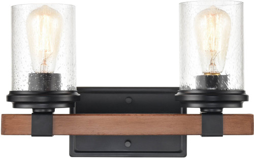 Millennium 3802-MB/WG Taos Contemporary Matte Black/Wood Grain 2-Light Bathroom Wall Sconce