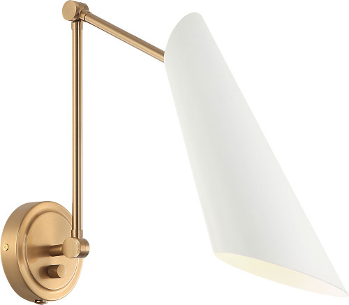 Matteo S08021AGWH Butera Contemporary Brass / White Swing Arm Wall Lamp