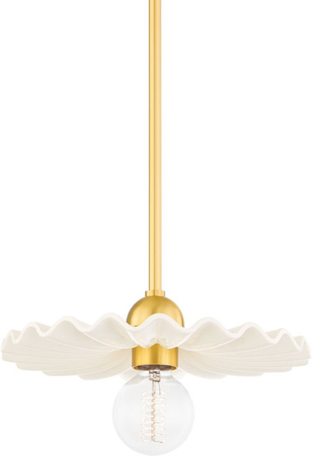 Mitzi H499701-AGB/CCR Tinsley Modern Aged Brass and Ceramic Gloss Cream Drop Ceiling Light Fixture
