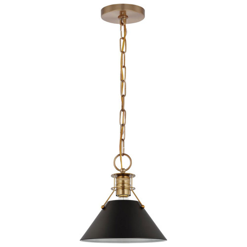 Nuvo 60/7521 Outpost Modern Matte Black and Burnished Brass 9.5" Mini Pendant Lamp