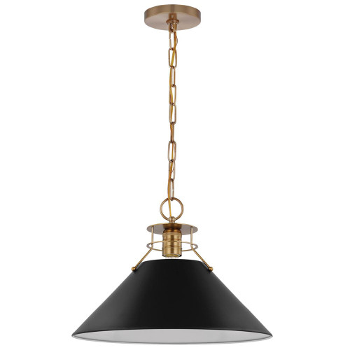 Nuvo 60/7525 Outpost Modern Matte Black and Burnished Brass 16.5" Pendant Lighting Fixture