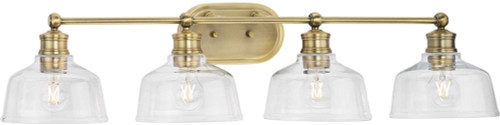 Progress P300398-163 Singleton Contemporary Vintage Brass 4-Light Bathroom Wall Light Fixture