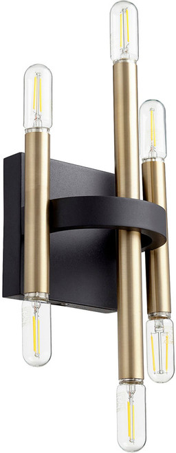 Quorum 50-6-6980 Luxe Contemporary Textured Black with Aged Brass Lighting Sconce