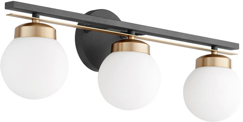 Quorum 506-3-6980 Nimbus Contemporary Textured Black with Aged Brass 3-Light Bathroom Sconce Lighting