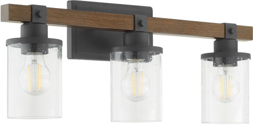 Quorum 5089-3-69 Walnut Accent Series Modern Textured Black Walnut 3-Light Bathroom Vanity Light Fixture