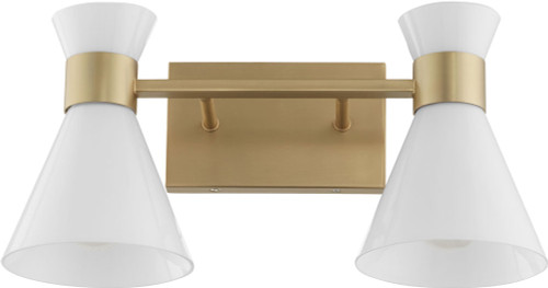 Quorum 5119-2-80 Beldar Modern Aged Brass w/ Gloss Opal 2-Light Bathroom Sconce