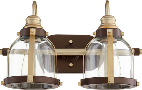 Quorum 586-2-8086 Contemporary Aged Brass w/ Oiled Bronze 2-Light Vanity Light Fixture