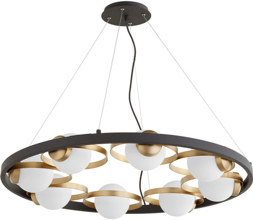 Quorum 606-8-6980 Nimbus Contemporary Textured Black with Aged Brass Chandelier Light