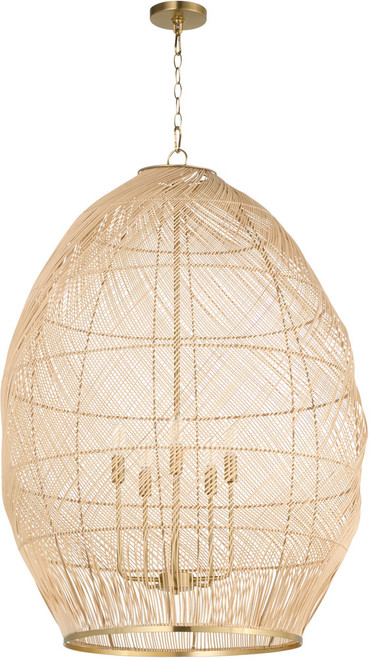 Quorum 6901-5-80 Rattan Modern Aged Brass Drop Lighting Fixture