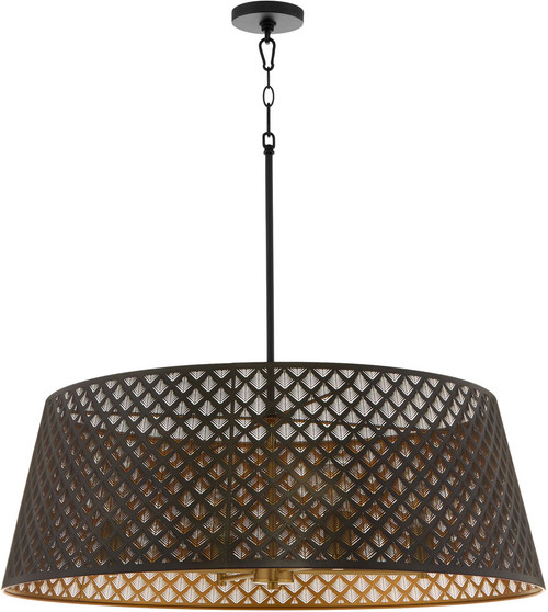 Quorum 8217-4-5980 Benedict Modern Matte Black / Aged Brass 32" Drum Drop Ceiling Light Fixture