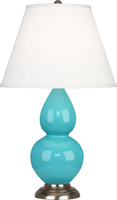 Robert Abbey 1761X Double Gourd Egg Blue Glazed Ceramic with Antique Silver 23" Table Light