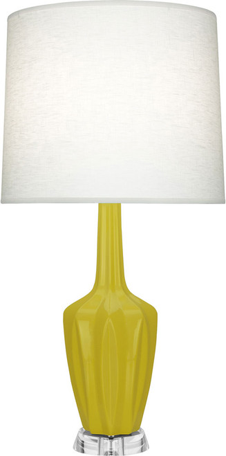 Robert Abbey CI37 Emma Contemporary Citron Glazed Ceramic with Polished Nickel Lighting Table Lamp