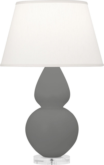 Robert Abbey MCR62 Double Gourd Contemporary Matte Ash Glazed Ceramic With Lucite Base Side Table Lamp