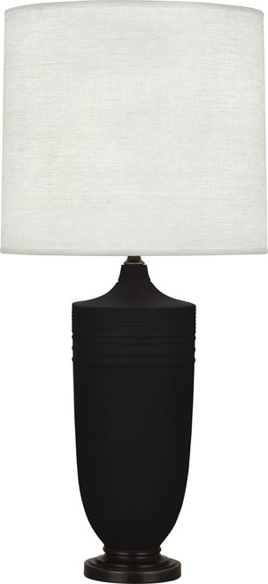 Robert Abbey MDC28 Michael Berman Hadrian Matte Dark Coal Glazed Ceramic with Deep Patina Bronze Lighting Table Lamp
