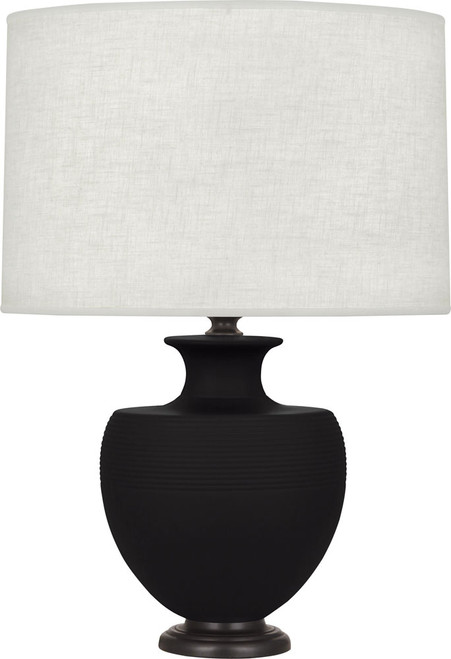 Robert Abbey MDC22 Michael Berman Atlas Matte Dark Coal Glazed Ceramic with Deep Patina Bronze Table Top Lamp