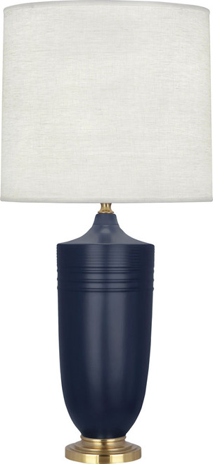 Robert Abbey MMB27 Michael Berman Hadrian Matte Midnight Blue Glazed Ceramic and Brass Table Lamp Lighting