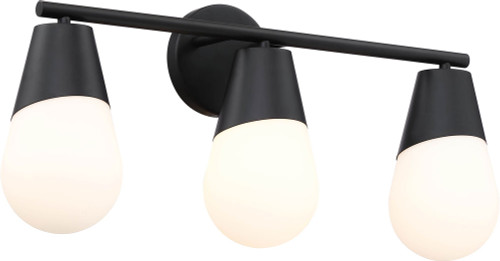 SDQ Lighting VL37003BK Contemporary Matte Black 3-Light Bathroom Wall Light Fixture