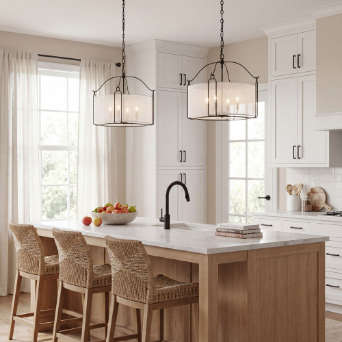 Savoy House 7-1693-4-89 Ashlay Modern Matte Black Drum Ceiling Pendant Light