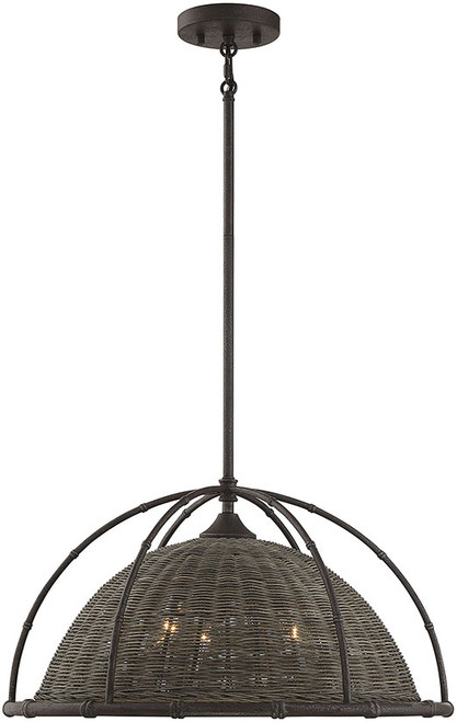 Savoy House 7-7777-3-181 Trentino Gunsmoke w/ Gray Rattan Ceiling Light Pendant