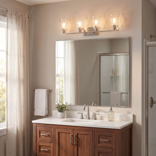 Savoy House 8-4508-4-SN Vaughan Modern Satin Nickel 4-Light Bathroom Wall Light Fixture
