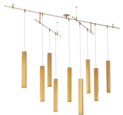 Visual Comfort Modern 700BLKL9R-LED930 Blok Contemporary Aged Brass LED Multi Pendant Hanging Light