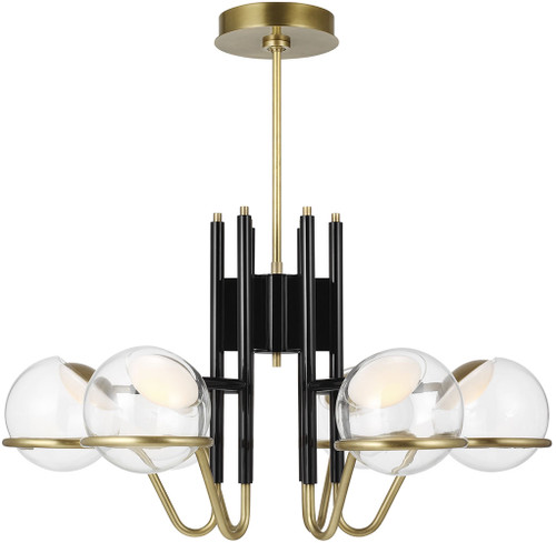 Visual Comfort Modern 700CRBY6BNB-LED927 Crosby Modern Glossy Black and Natural Brass LED 29.5" Ceiling Chandelier