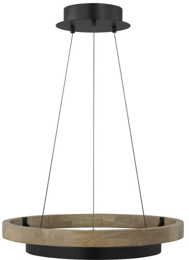 Visual Comfort Modern 700GRC24BW-LED930 Grace Contemporary Matte Black/Weathered Oak Wood LED 24" Hanging Light