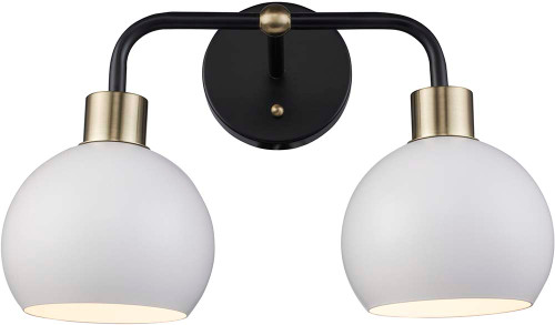 Trans Globe 22532 BKAG-WH Indigo Modern Black and Antique Gold White 2-Light Bathroom Vanity Light Fixture