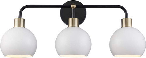 Trans Globe 22533 BKAG-WH Indigo Modern Black and Antique Gold White 3-Light Vanity Light
