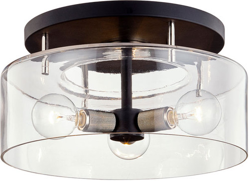 Troy C7552-TBK/PN Bergamot Station Carbide Black and Polished Nickel 17" Flush Mount Ceiling Light Fixture