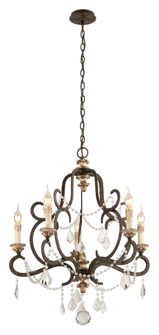 Troy F3515-PZ/DG Bordeaux Small 5 Candle 27 Inch Diameter Hanging Chandelier Light Fixture