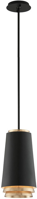 Troy F5541-TBK/VGL Fahrenheit Modern Textured Black W/Gold Leaf Accents LED Mini Hanging Pendant Light