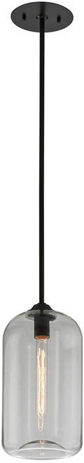 Troy F5561-SBK District Modern Satin Black W/Clear Glass Mini Hanging Light Fixture