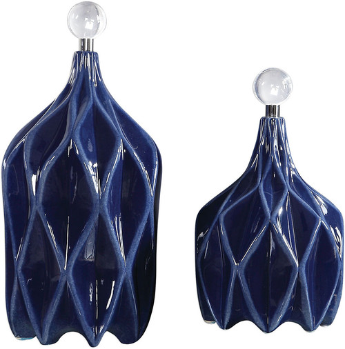 Uttermost 17526 Klara Glossy Cobalt Blue Geometric Bottles (set of 2)