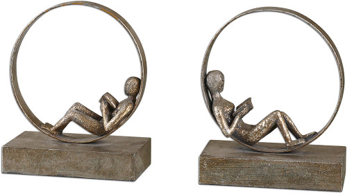 Uttermost 19596 Lounging Reader Contemporary Antique Bookends Set/2