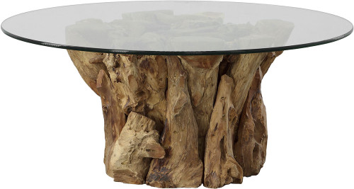 Uttermost 22876 Driftwood Contemporary Teak Wood Glass Top Large Coffee Table
