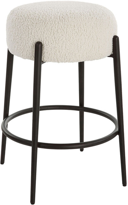 Uttermost 23783 Arles Modern White Faux Shearling with Satin Black Counter Stool