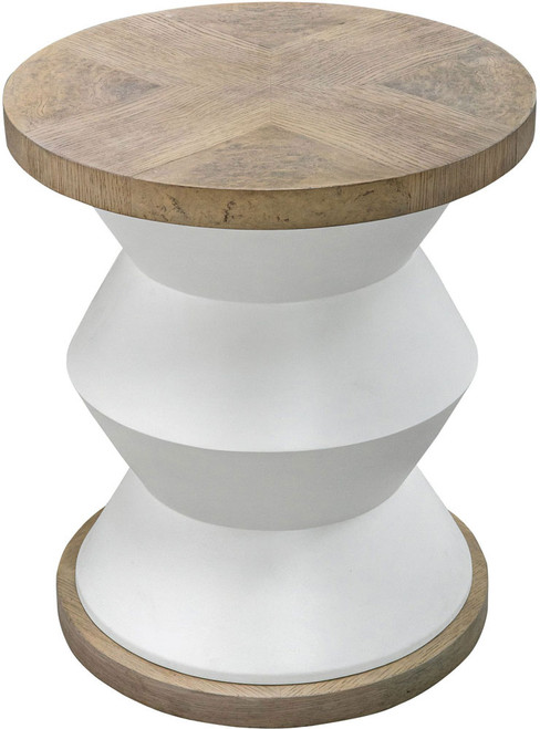 Uttermost 25488 Spool Contemporary Matte White and Oak Side Table