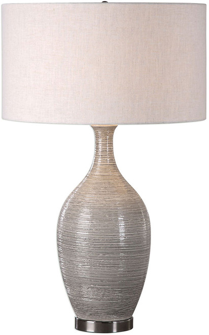 Uttermost 27518 Dinah Plated Polished Nickel Gray Textured Lighting Table Lamp