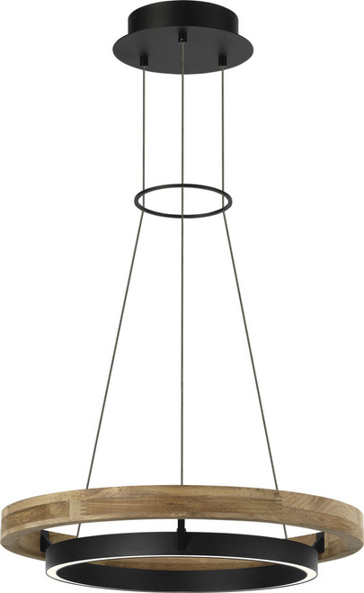 Visual Comfort Modern SLOCH77630TXBTK Grace Contemporary Textured Black and Teak Wood LED 24" Outdoor Pendant Light Fixture