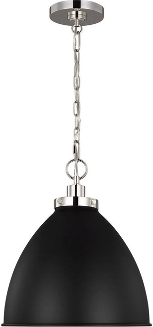 Visual Comfort Studio CP1291MBKPN Wellfleet Modern Midnight Black and Polished Nickel 15.5" Drop Ceiling Light Fixture