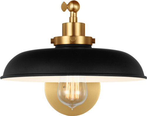 Visual Comfort Studio CW1141MBKBBS Wellfleet Modern Midnight Black and Burnished Brass Light Sconce
