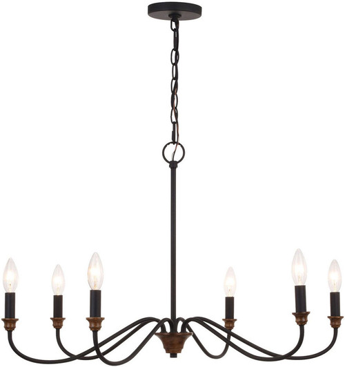 Vaxcel H0265 Annabelle Contemporary Matte Black and Brushed Walnut Chandelier Lighting