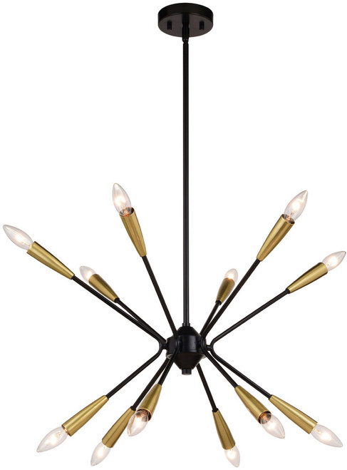 Vaxcel P0375 Ellis Modern Matte Black and Satin Brass Lighting Chandelier